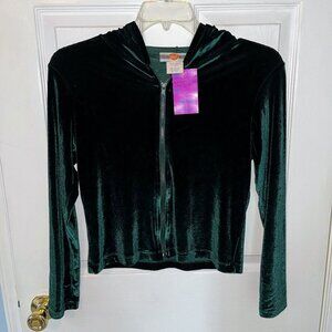 Vintage Weavers Velvet Crop Hoodie | Green | 90s Y2K Vibe
